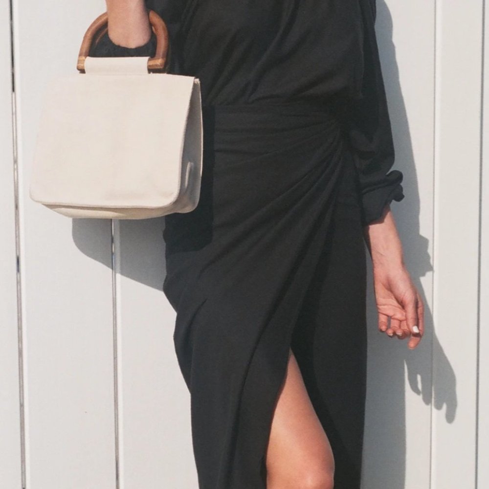 Na Nim Bobbie Raw Silk Wrap Skirt in Black